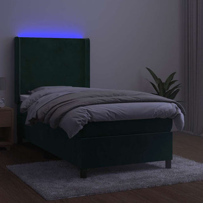 Letto a Molle con Materasso e LED Verde Scuro 90x190 cm Velluto | homemem39