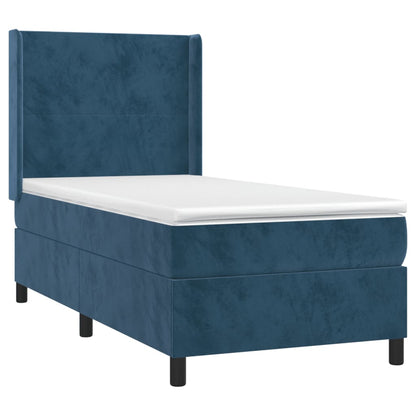 Spring Bed with Mattress and Dark Blue LED 90x200cm in Velvet