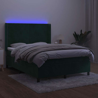Letto a Molle con Materasso e LED Verde Scuro 140x190cm Velluto