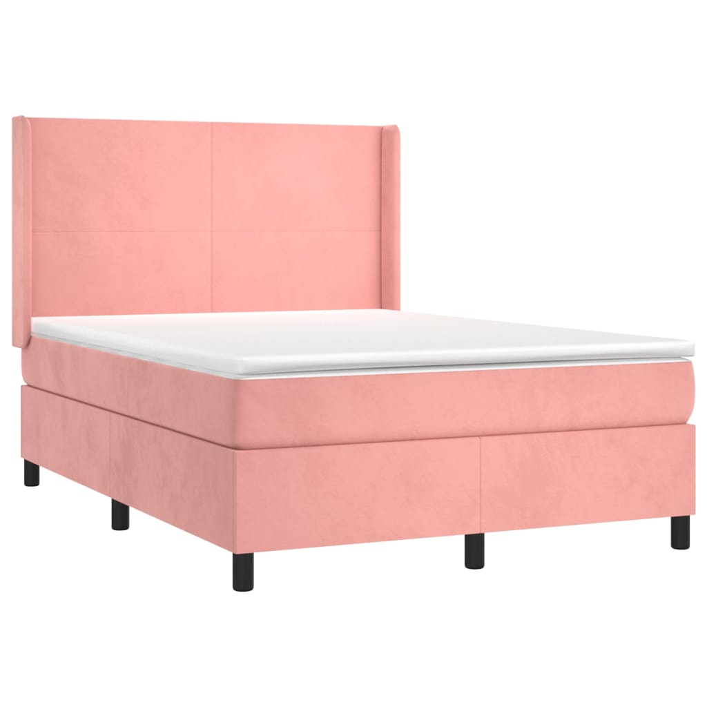 Letto a Molle con Materasso e LED Rosa 140x190 cm in Velluto