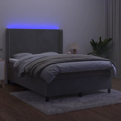 Letto a Molle Materasso e LED Grigio Chiaro 140x200 cm Velluto - homemem39