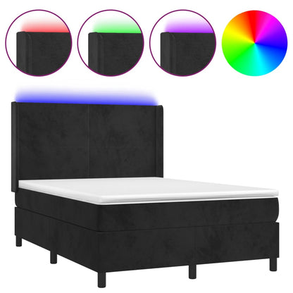 Letto a Molle con Materasso e LED Nero 140x200 cm in Velluto - homemem39