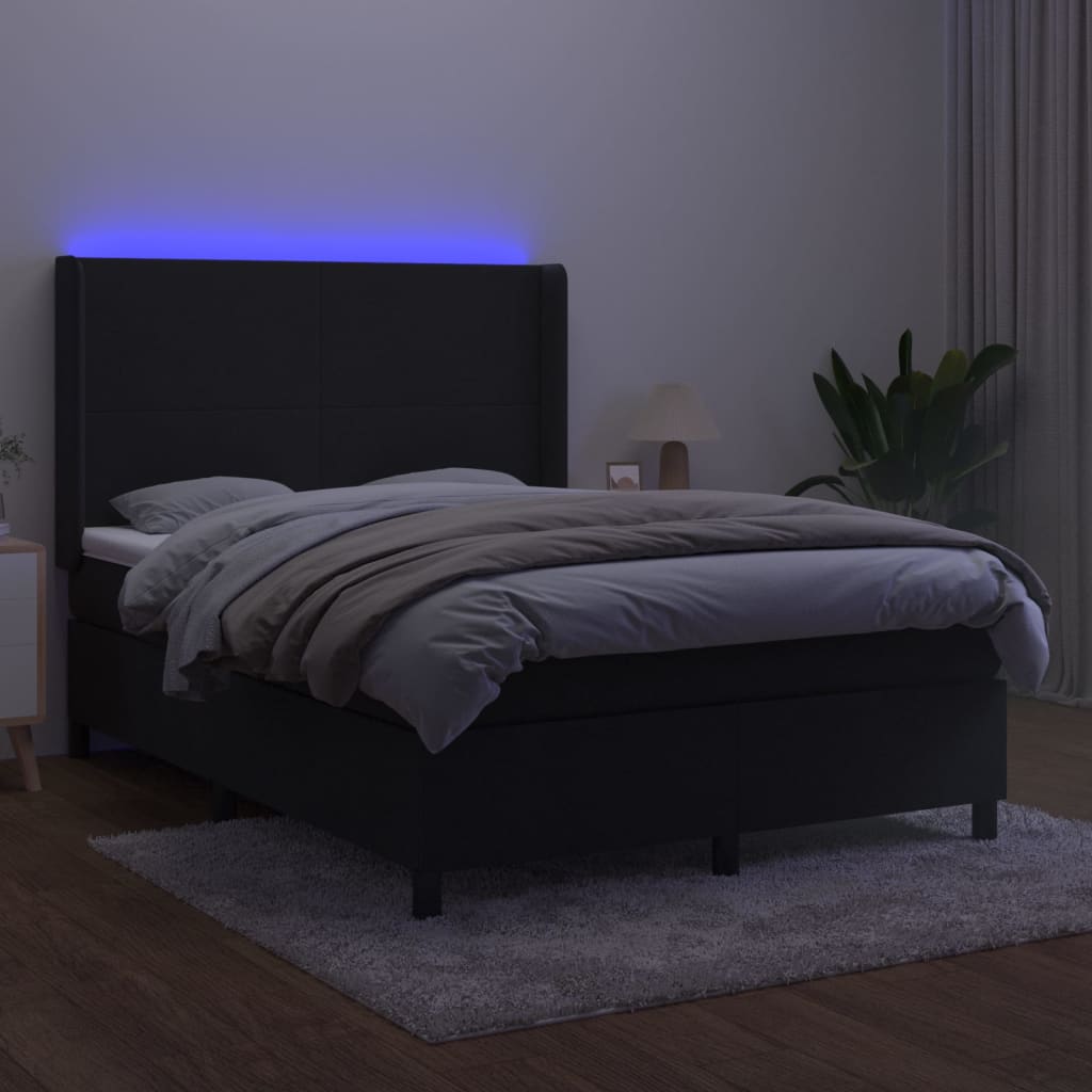 Letto a Molle con Materasso e LED Nero 140x200 cm in Velluto - homemem39
