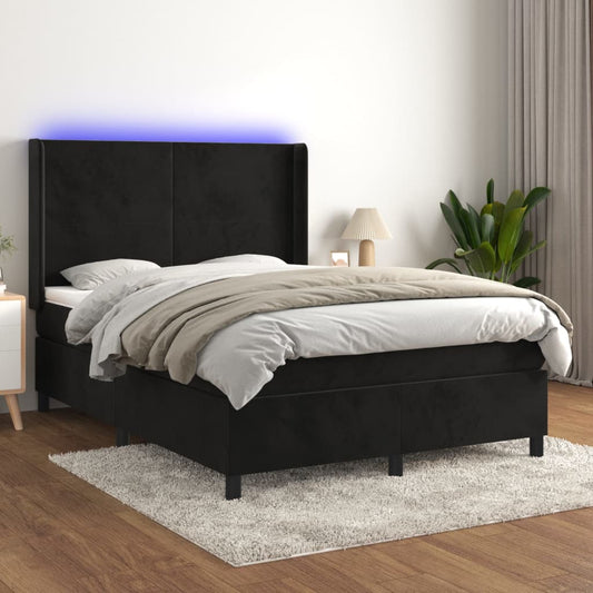 Letto a Molle con Materasso e LED Nero 140x200 cm in Velluto - homemem39