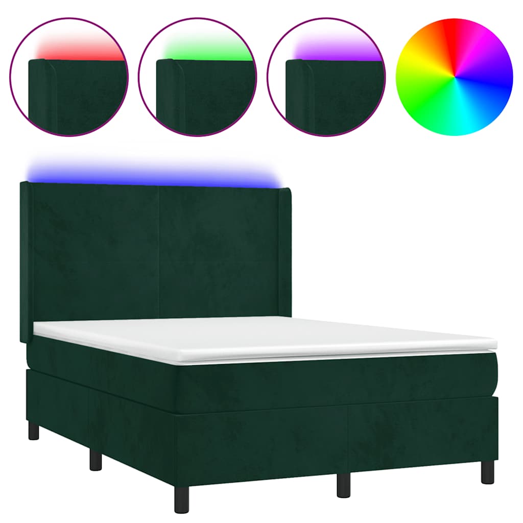 Letto a Molle con Materasso e LED Verde Scuro 140x200cm Velluto | homemem39