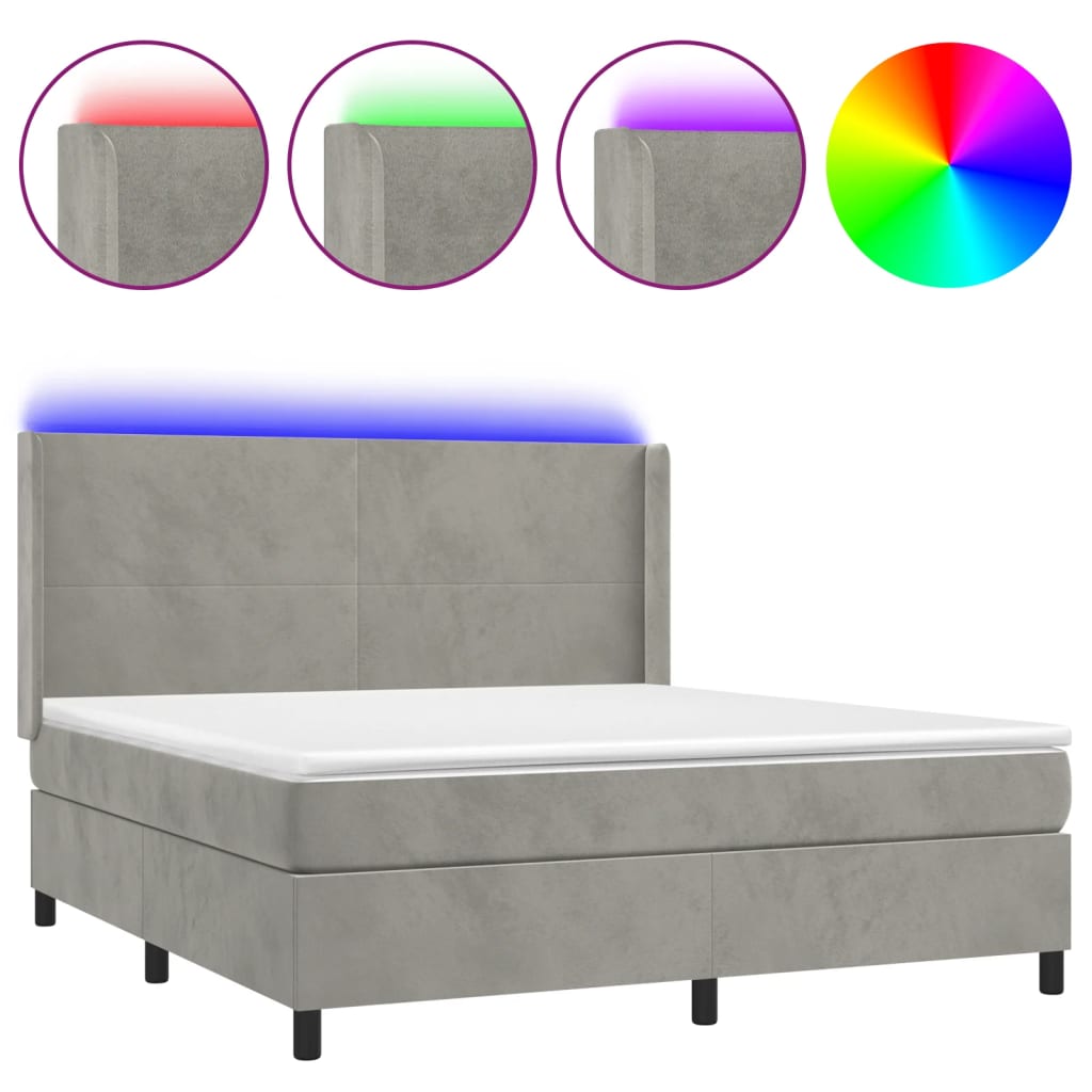 Letto a Molle Materasso e LED Grigio Chiaro 160x200 cm Velluto - homemem39