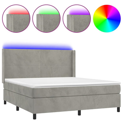 Letto a Molle Materasso e LED Grigio Chiaro 160x200 cm Velluto - homemem39
