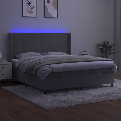 Letto a Molle Materasso e LED Grigio Chiaro 160x200 cm Velluto - homemem39