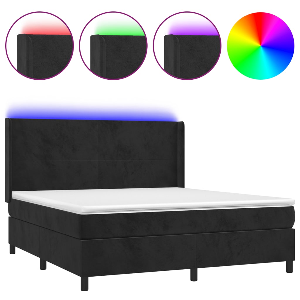 Letto a Molle con Materasso e LED Nero 160x200 cm in Velluto | homemem39
