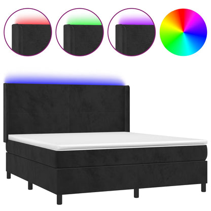 Letto a Molle con Materasso e LED Nero 160x200 cm in Velluto | homemem39