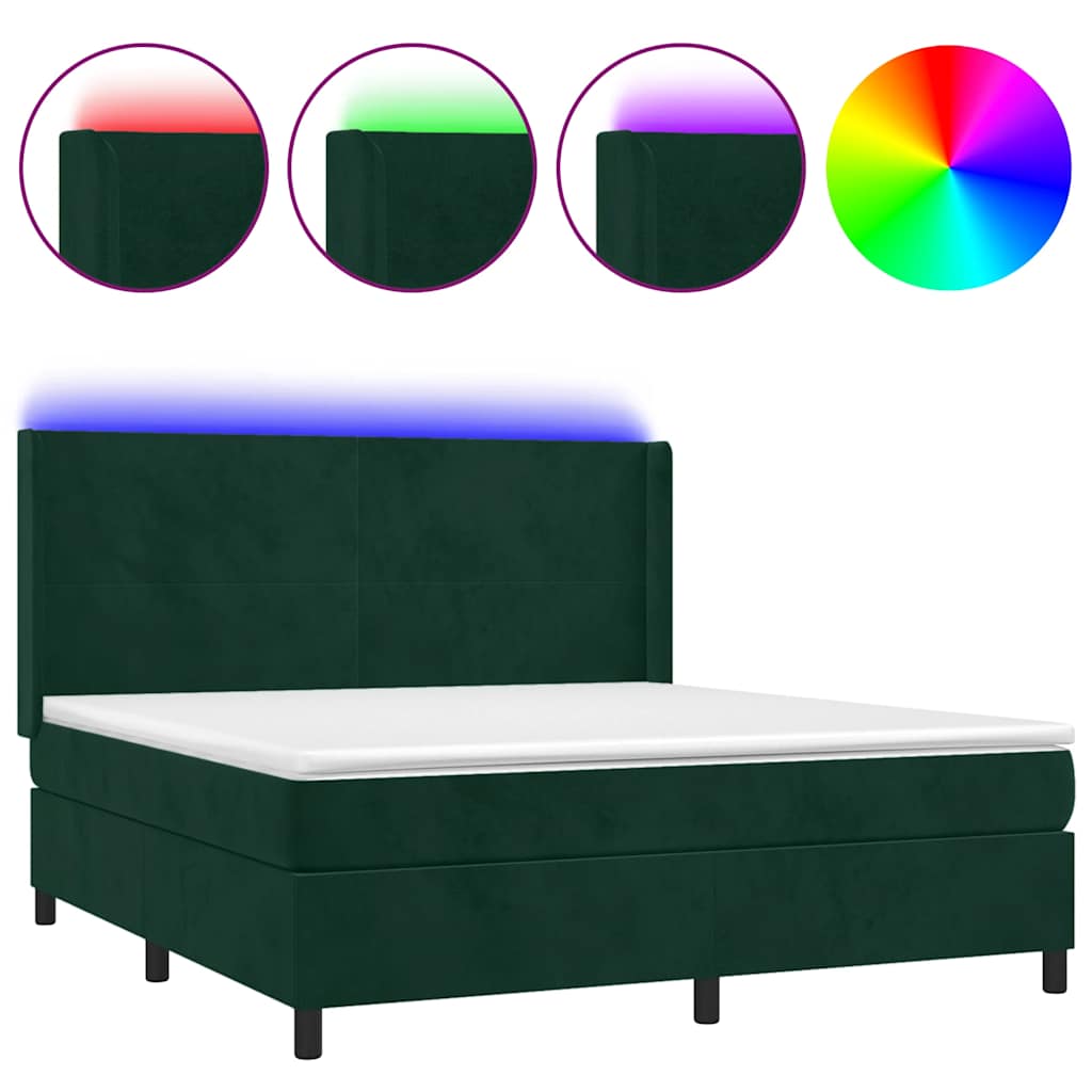 Letto a Molle con Materasso e LED Verde Scuro 160x200cm Velluto | homemem39