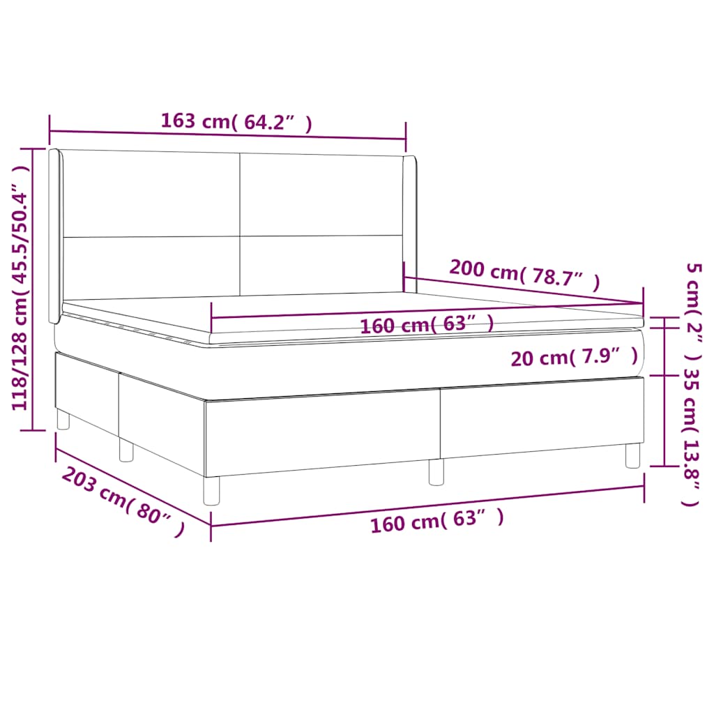 Letto a Molle con Materasso e LED Verde Scuro 160x200cm Velluto | homemem39
