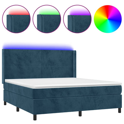 Letto a Molle con Materasso e LED Blu Scuro 160x200 cm | homemem39
