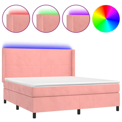 Letto a Molle con Materasso e LED Rosa 160x200 cm in Velluto