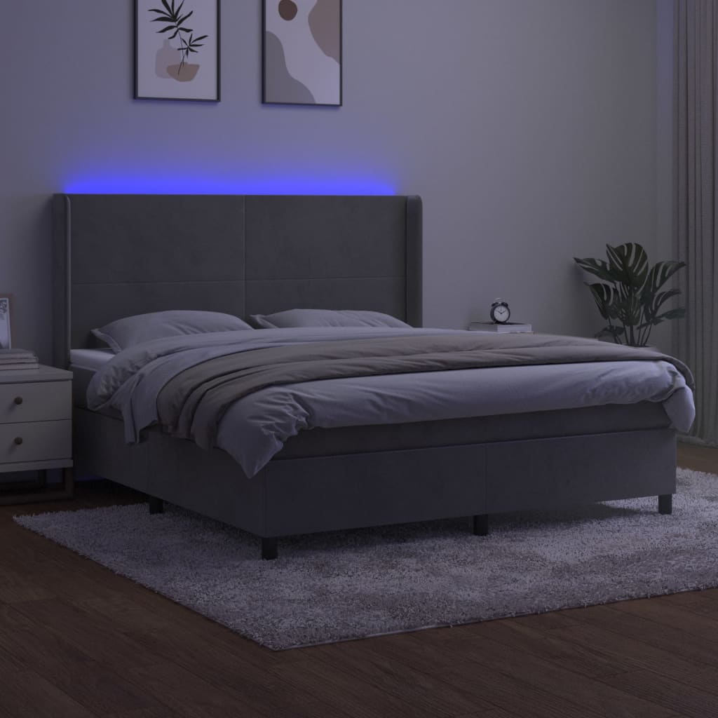 Letto a Molle Materasso e LED Grigio Chiaro 180x200 cm Velluto - homemem39