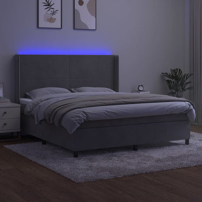 Letto a Molle Materasso e LED Grigio Chiaro 180x200 cm Velluto - homemem39