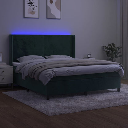 Letto a Molle con Materasso e LED Verde Scuro 180x200cm Velluto