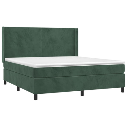 Letto a Molle con Materasso e LED Verde Scuro 180x200cm Velluto