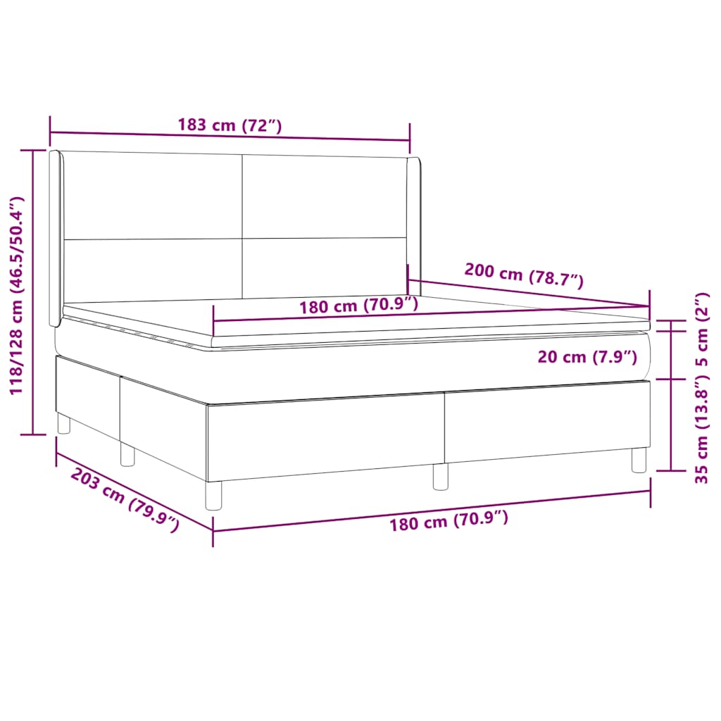 Letto a Molle con Materasso e LED Verde Scuro 180x200cm Velluto | homemem39