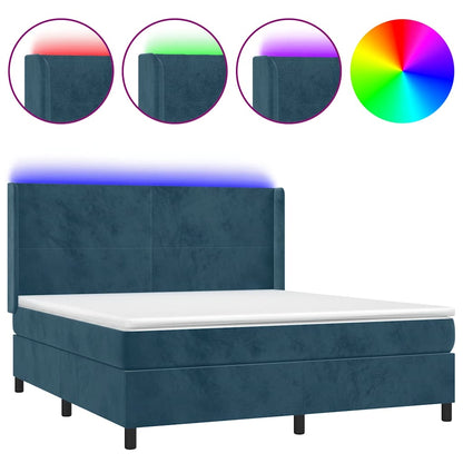 Letto a Molle con Materasso e LED Blu Scuro 180x200 cm | homemem39