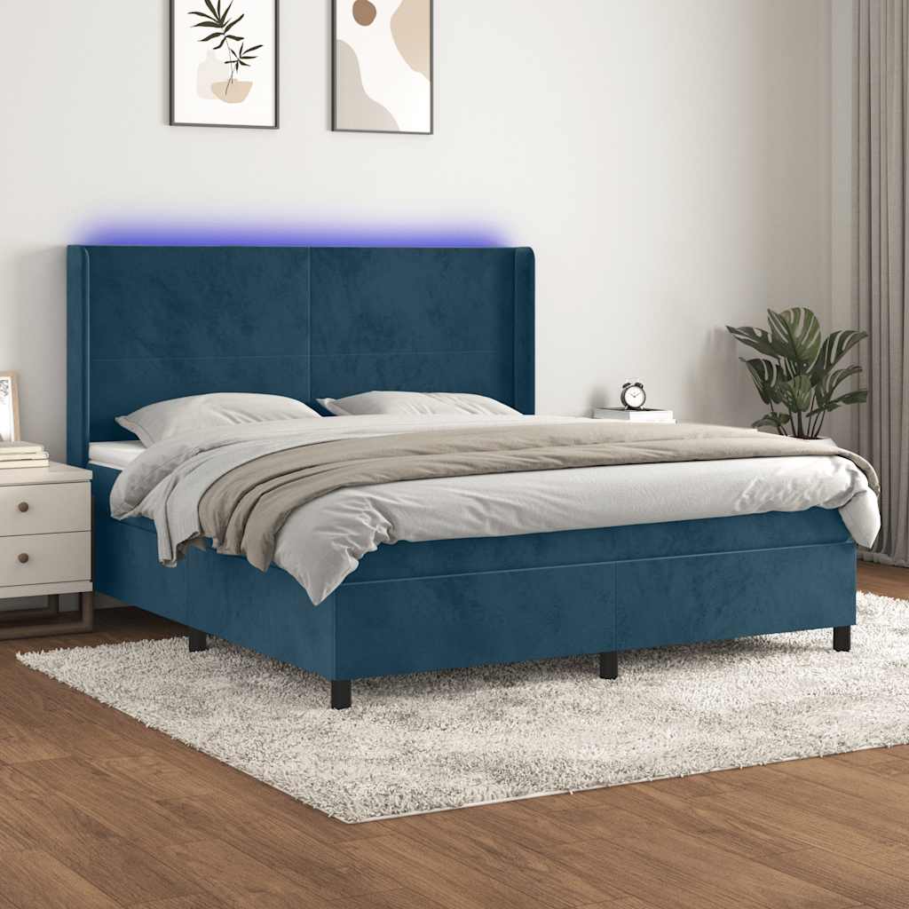Letto a Molle con Materasso e LED Blu Scuro 180x200 cm | homemem39