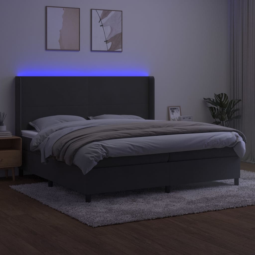 Letto a Molle con Materasso e LED Grigio Scuro 200x200 cm - homemem39
