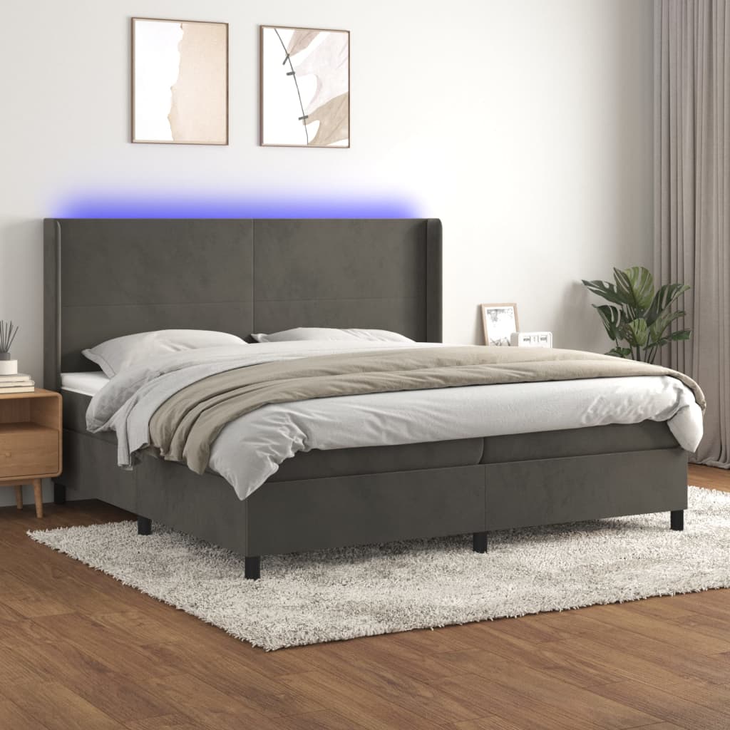 Letto a Molle con Materasso e LED Grigio Scuro 200x200 cm - homemem39