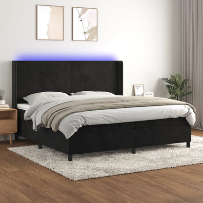 Letto a Molle con Materasso e LED Nero 200x200 cm in Velluto | homemem39