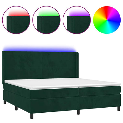 Letto a Molle con Materasso e LED Verde Scuro 200x200cm Velluto | homemem39