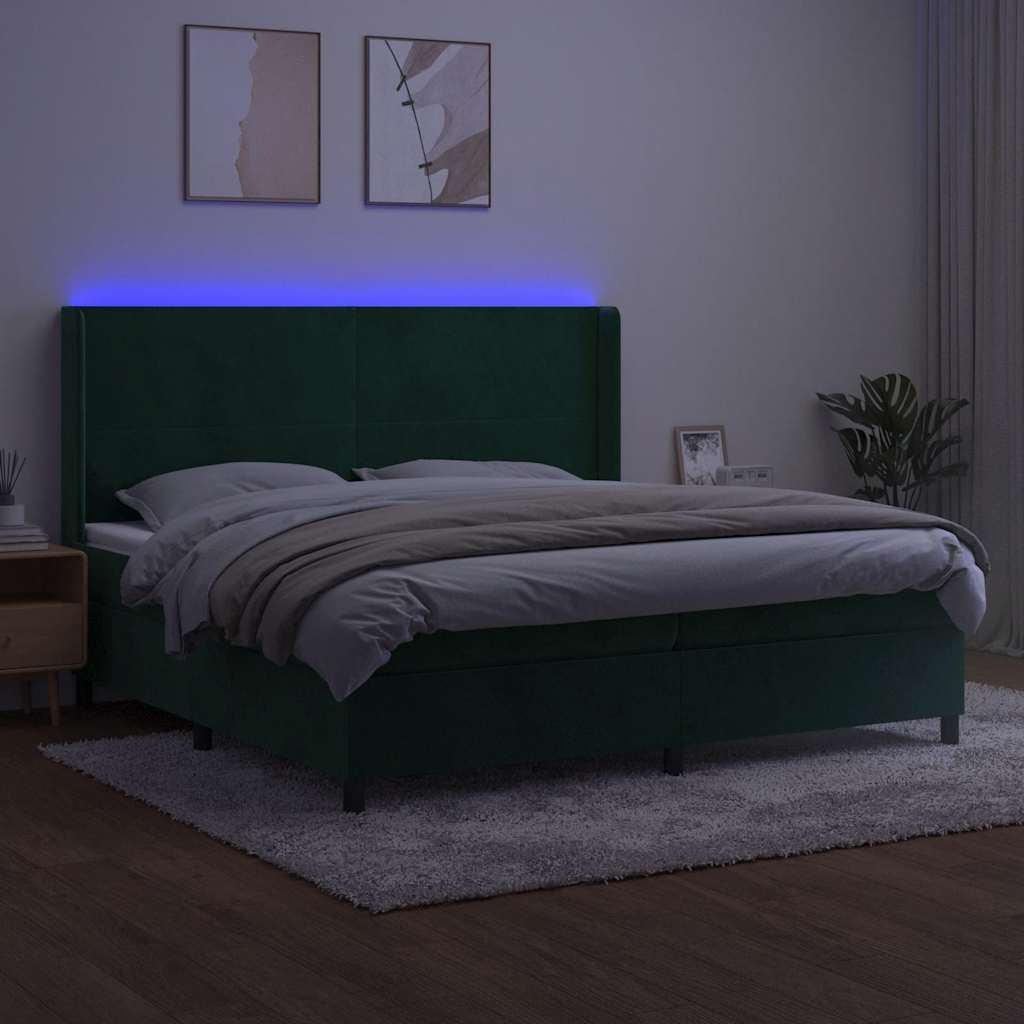 Letto a Molle con Materasso e LED Verde Scuro 200x200cm Velluto | homemem39