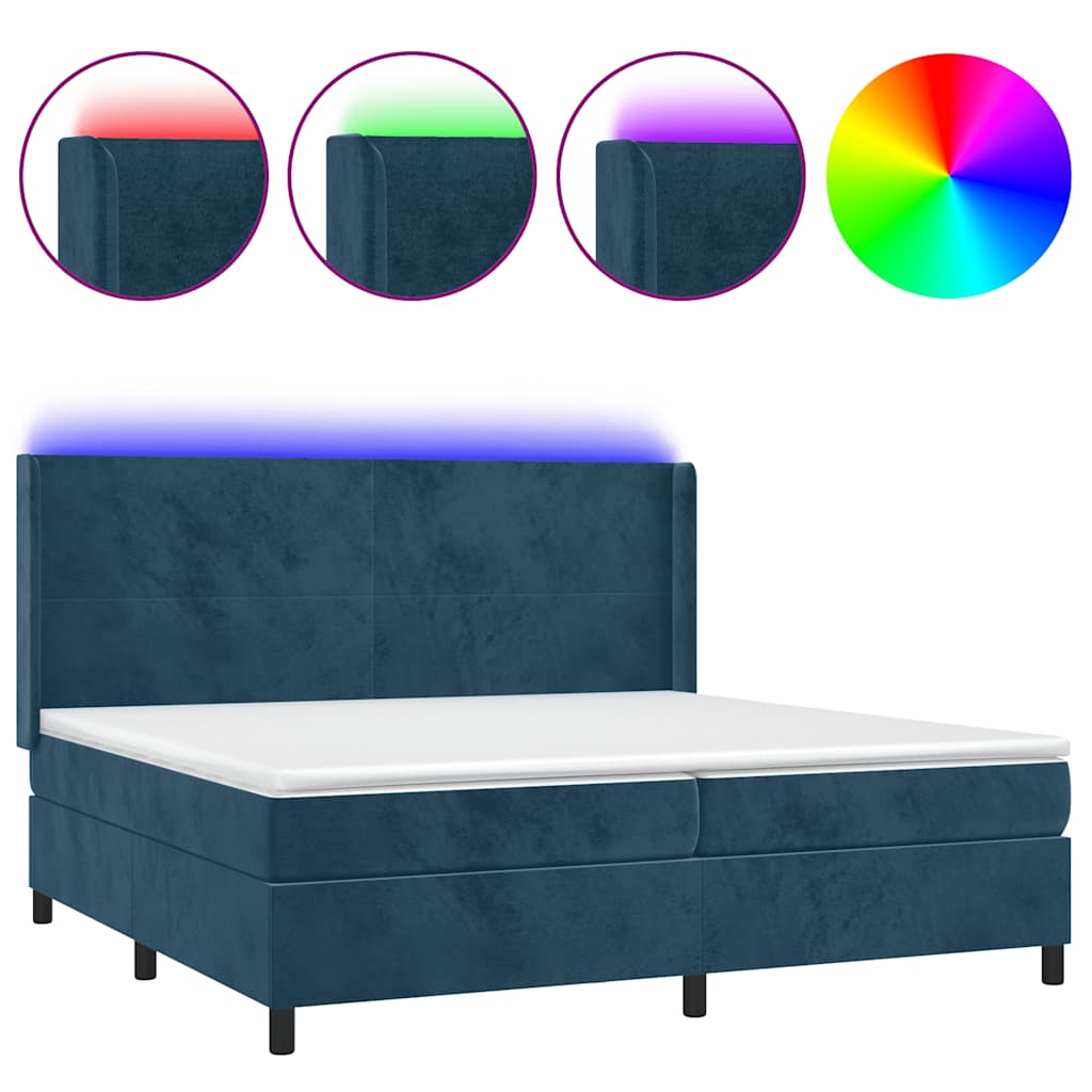 Letto a Molle con Materasso e LED Blu Scuro 200x200 cm | homemem39