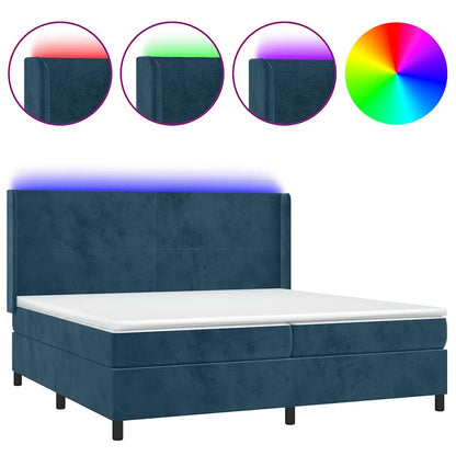 Letto a Molle con Materasso e LED Blu Scuro 200x200 cm | homemem39