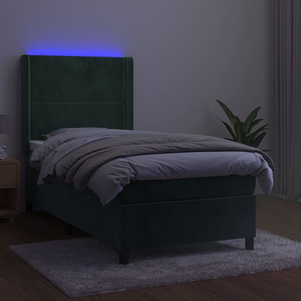 Letto a Molle con Materasso e LED Verde Scuro 80x200cm Velluto - homemem39