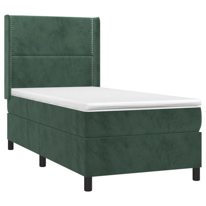 Letto a Molle con Materasso e LED Verde Scuro 80x200cm Velluto - homemem39