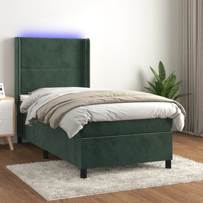 Letto a Molle con Materasso e LED Verde Scuro 80x200cm Velluto - homemem39