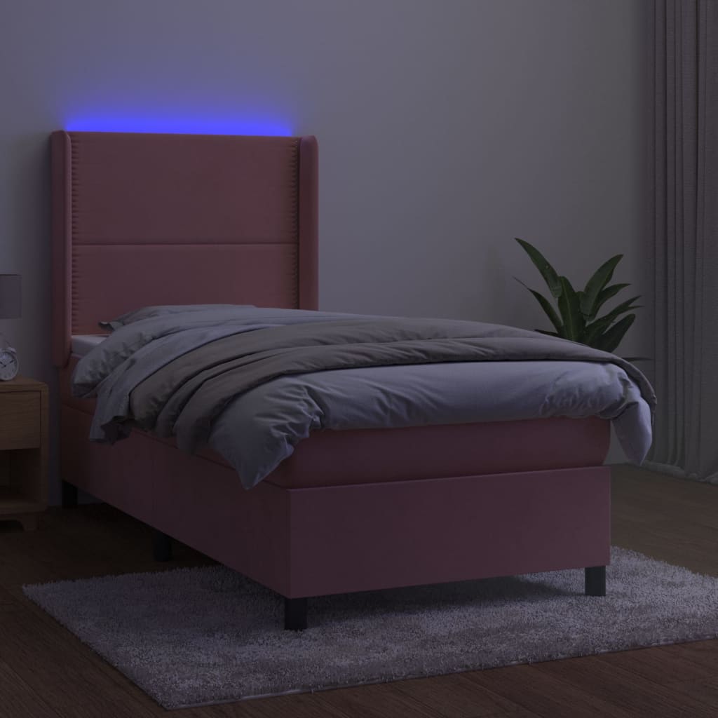 Letto a Molle con Materasso e LED Rosa 80x200 cm in Velluto - homemem39