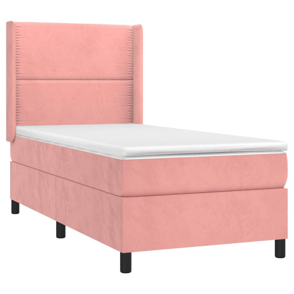 Letto a Molle con Materasso e LED Rosa 80x200 cm in Velluto - homemem39