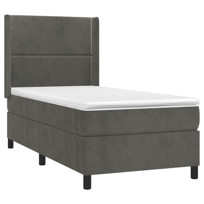 Letto a Molle con Materasso e LED Grigio Scuro 90x200cm Velluto