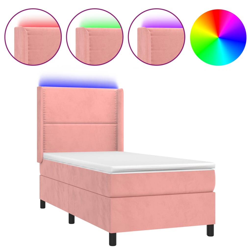 Letto a Molle con Materasso e LED Rosa 100x200 cm in Velluto | homemem39