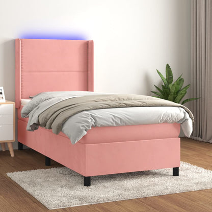 Letto a Molle con Materasso e LED Rosa 100x200 cm in Velluto | homemem39
