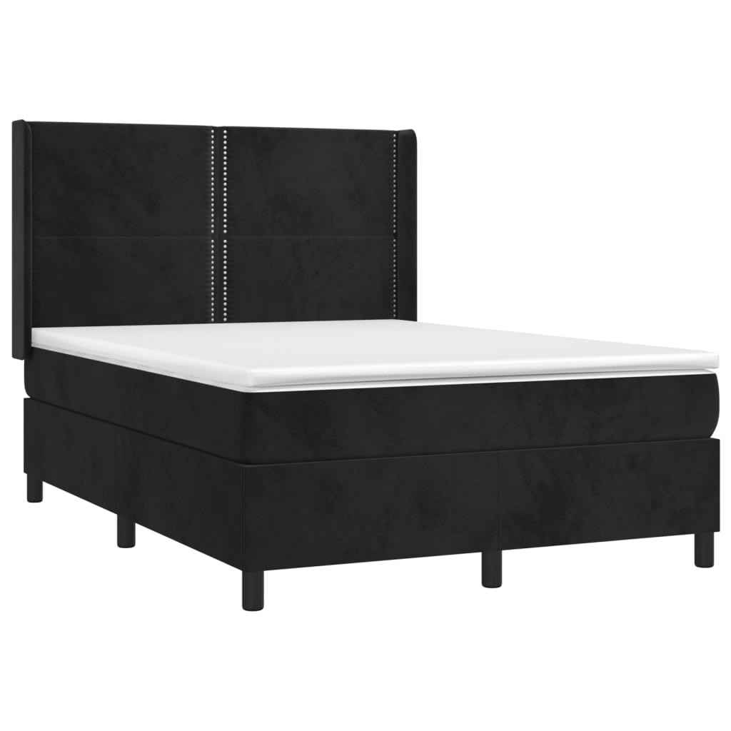 Letto a Molle con Materasso e LED Nero 140x190 cm in Velluto