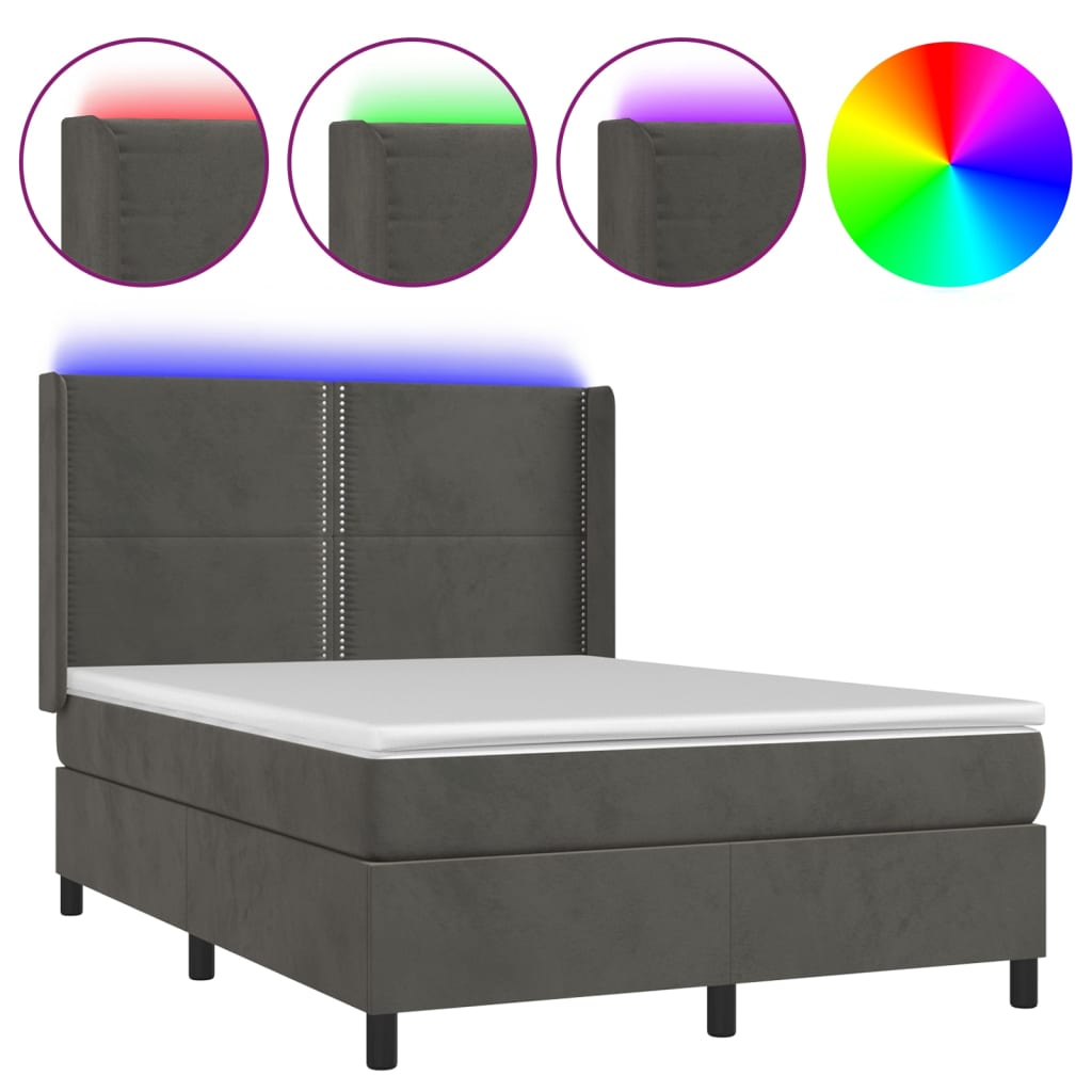 Letto a Molle con Materasso e LED Grigio Scuro 140x200 cm | homemem39