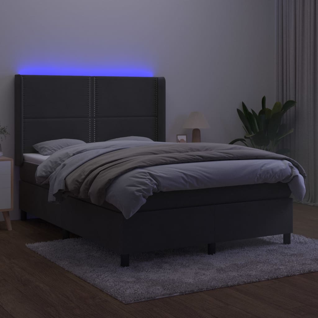 Letto a Molle con Materasso e LED Grigio Scuro 140x200 cm | homemem39