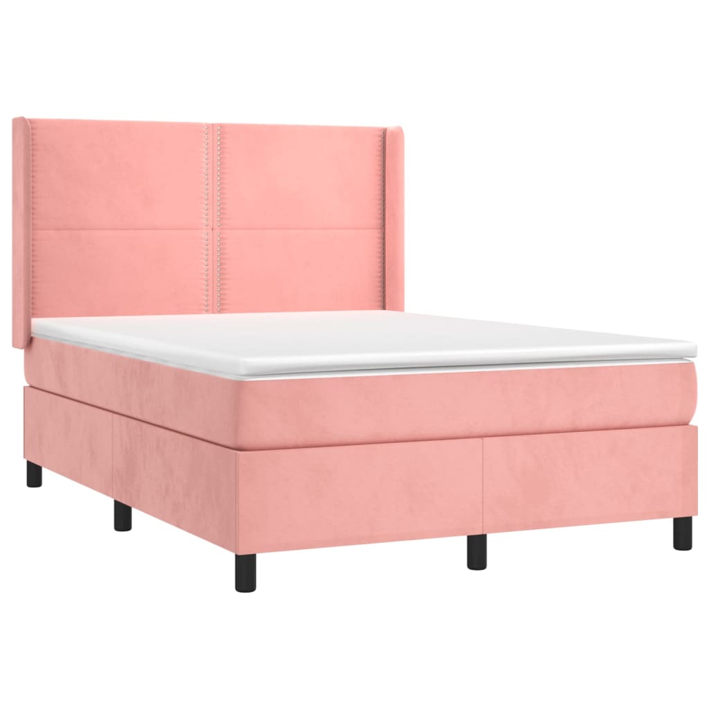 Letto a Molle con Materasso e LED Rosa 140x200 cm in Velluto