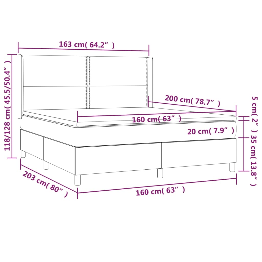 Letto a Molle con Materasso e LED Grigio Scuro 160x200 cm | homemem39