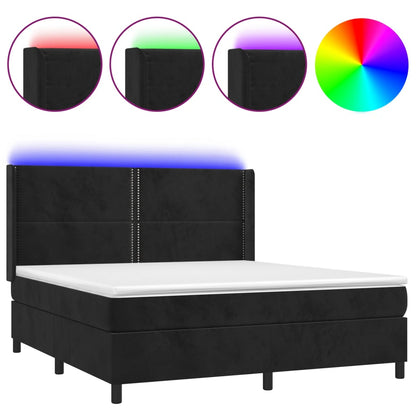 Letto a Molle con Materasso e LED Nero 160x200 cm in Velluto | homemem39