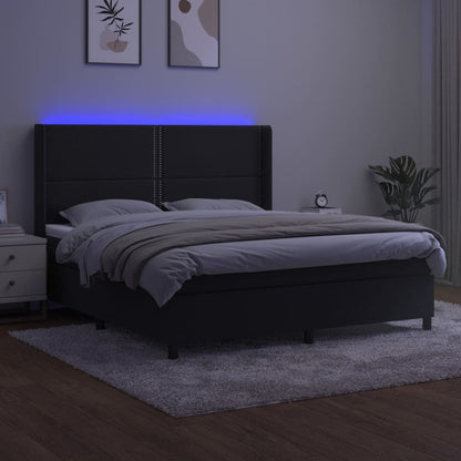 Letto a Molle con Materasso e LED Nero 160x200 cm in Velluto | homemem39