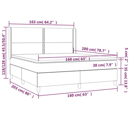 Letto a Molle con Materasso e LED Nero 160x200 cm in Velluto | homemem39