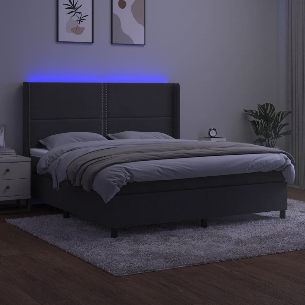 Letto a Molle con Materasso e LED Grigio Scuro 180x200 cm