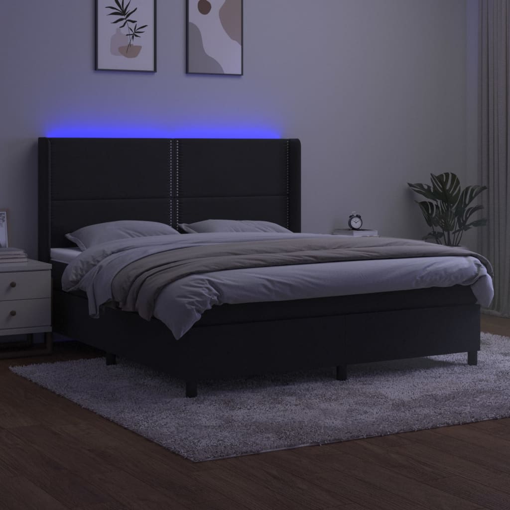 Letto a Molle con Materasso e LED Nero 180x200 cm in Velluto - homemem39